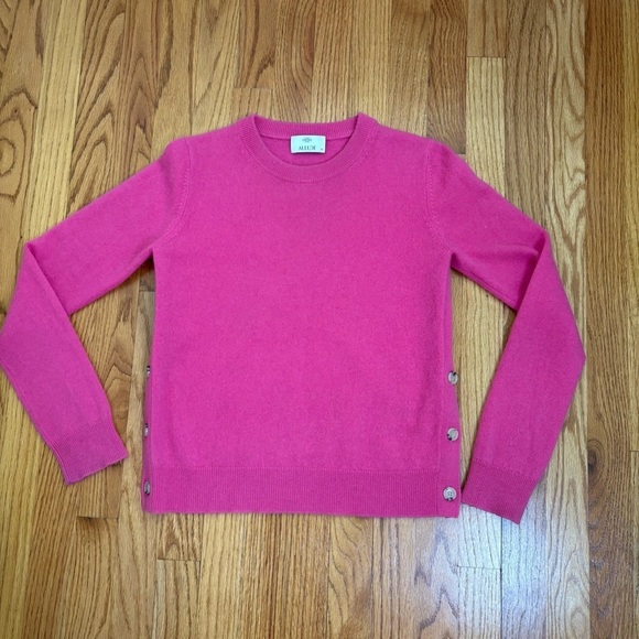 100% Cashmere Crew Neck Sweater Side Buttons Fuchsia Magenta Hot Pink Preppy XS - Picture 5 of 11
